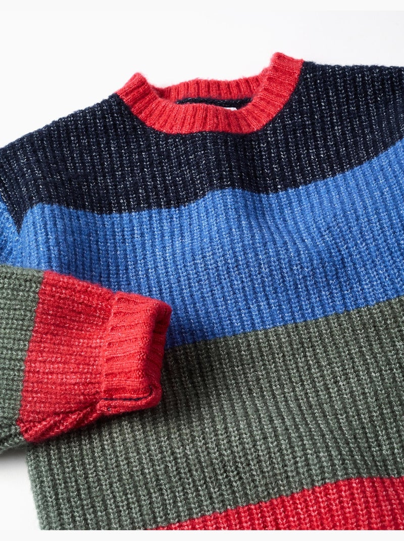 Pull en maille à rayures Rouge - Kiabi