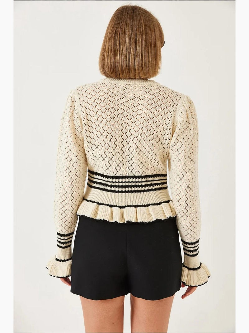 Pull en maille à volants lucci Crème - Kiabi