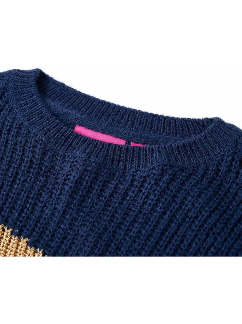 Pull en maille acrylique col rond à côtes ondulées - vidaxl Bleu - Kiabi