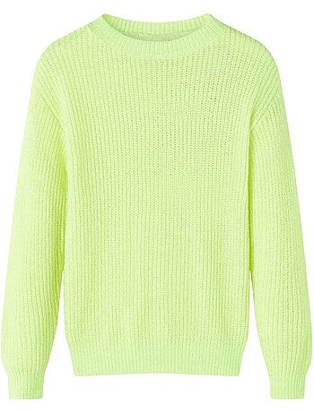 Pull en maille acrylique fluo à encolure ronde manches longues - vidaxl
