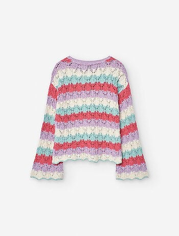Pull en Maille Ajouré à Rayures avec Manche Évasée