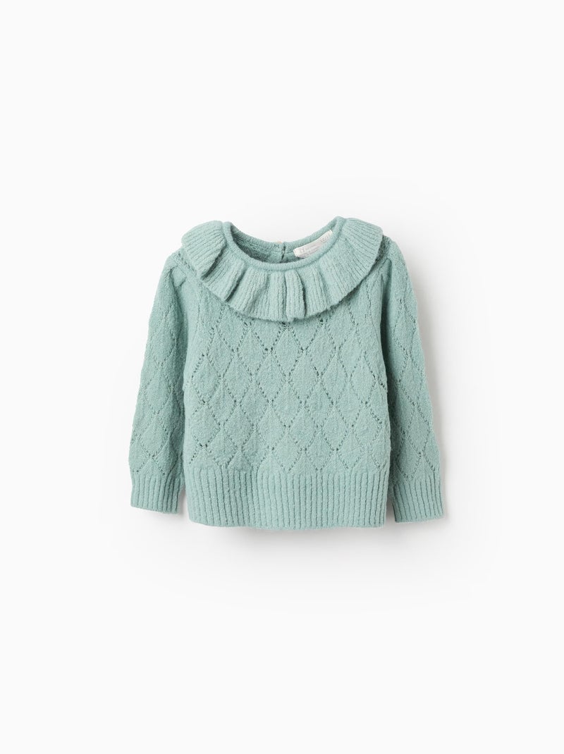 Pull en Maille Ajouré avec Volants Vert clair - Kiabi