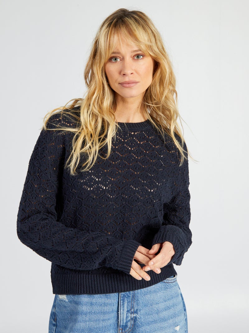 Pull en maille ajouré Marine - Kiabi