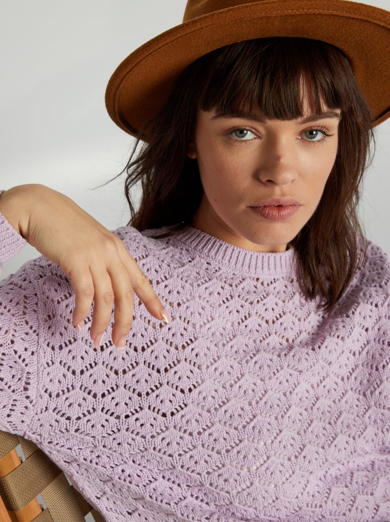 Pull en maille ajouré Violet - Kiabi