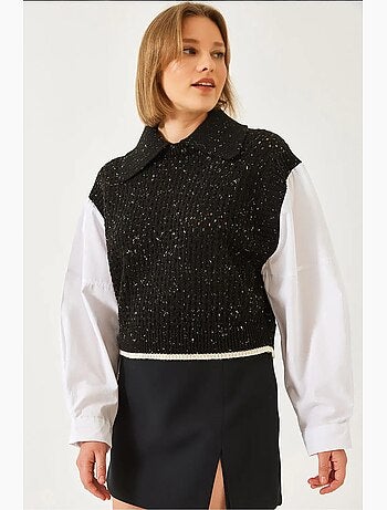 Pull en maille ajourée à col chemise lucci