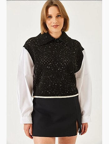 Pull en maille ajourée à col chemise lucci