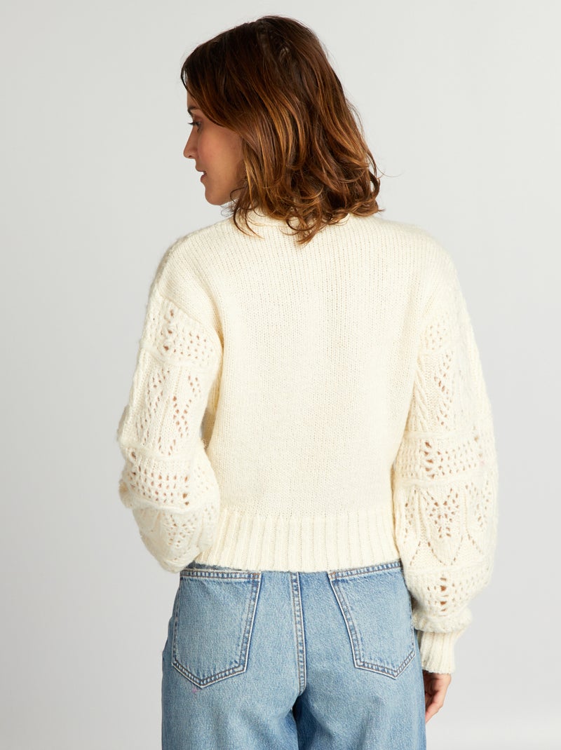 Pull en maille ajourée à col montant Ecru - Kiabi