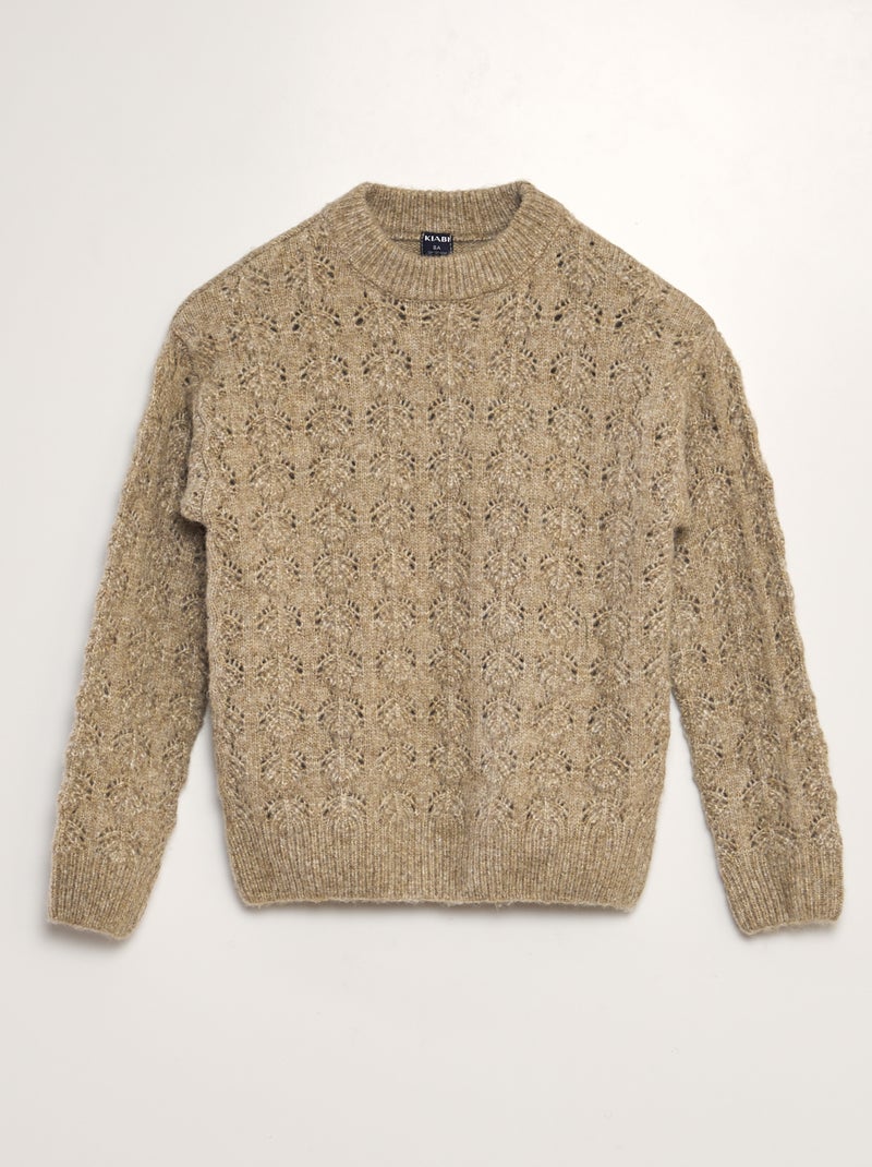 Pull en maille ajourée à col rond Beige - Kiabi