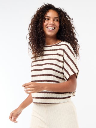 Pull en maille ajourée à manches courtes