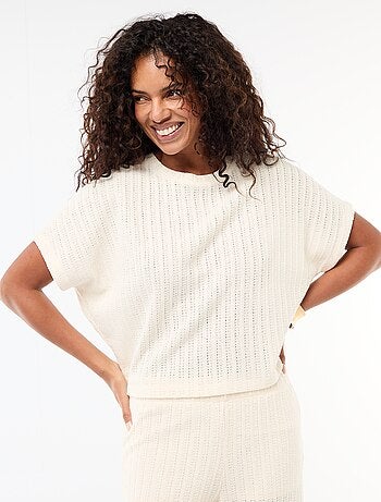 Pull en maille ajourée à manches courtes
