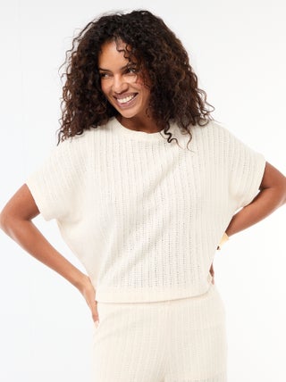 Pull en maille ajourée à manches courtes