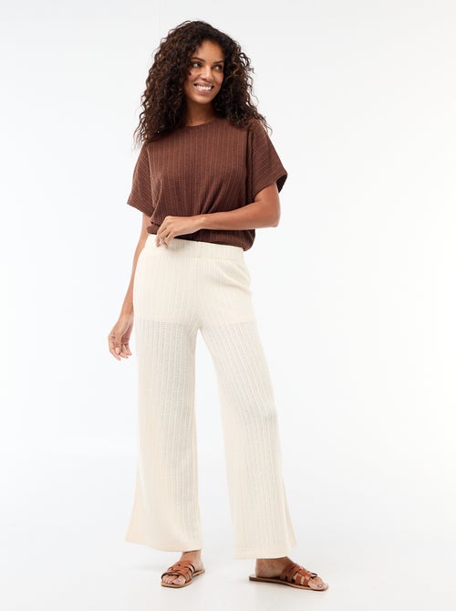 Pull en maille ajourée à manches courtes - Kiabi