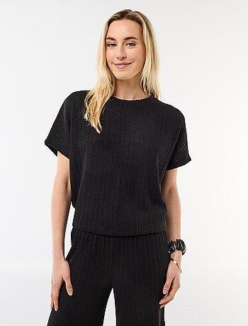 Pull en maille ajourée à manches courtes