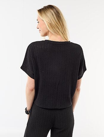 Pull en maille ajourée à manches courtes