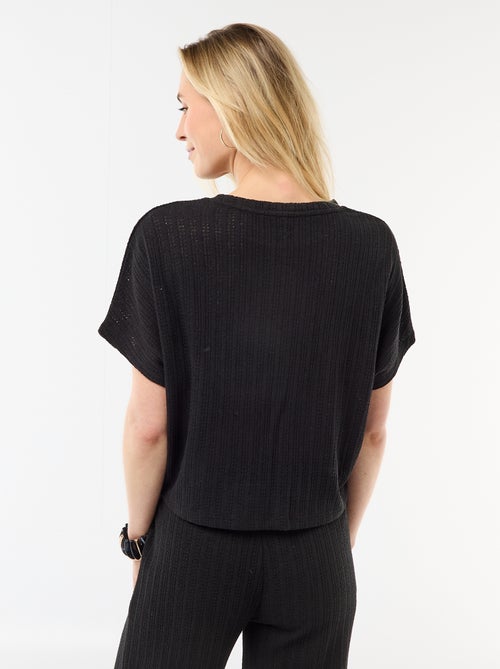 Pull en maille ajourée à manches courtes - Kiabi