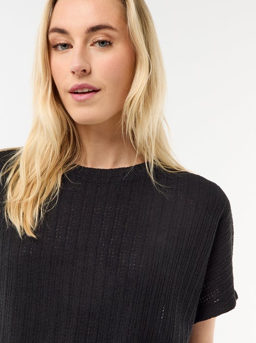 Pull en maille ajourée à manches courtes - Kiabi