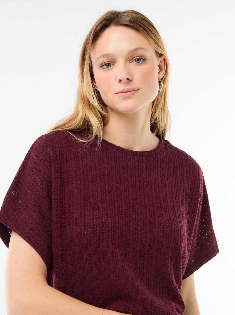 Pull en maille ajourée à manches courtes Rouge - Kiabi