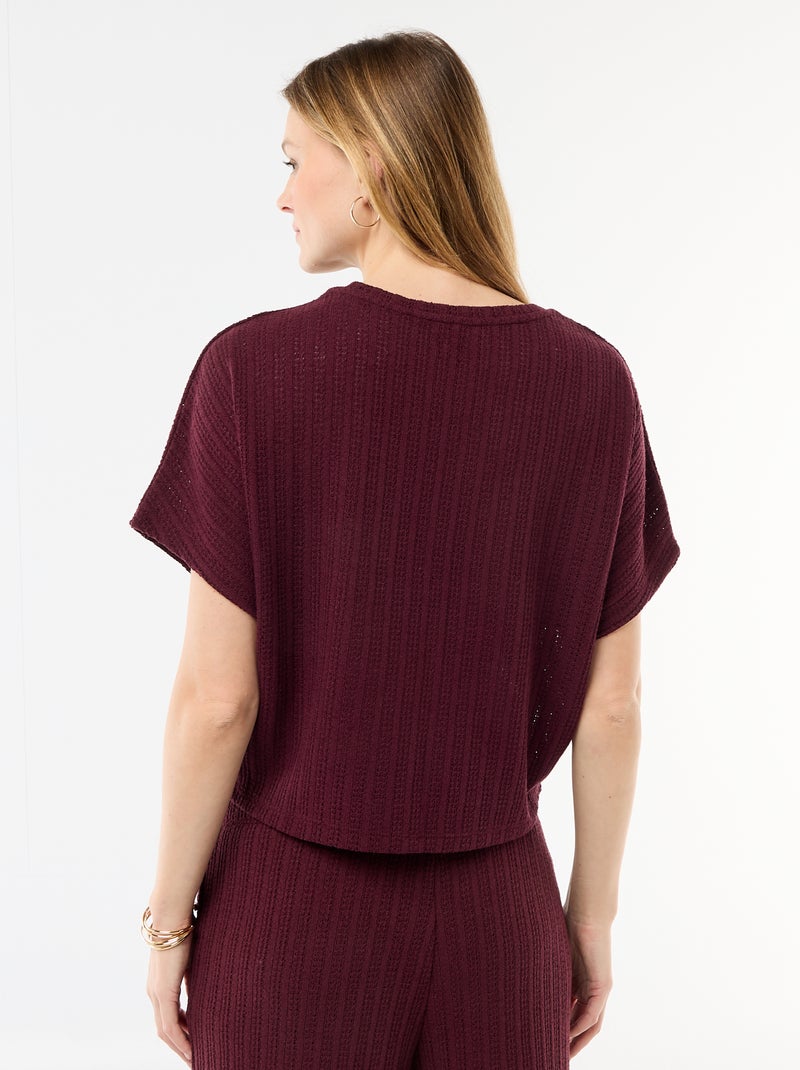 Pull en maille ajourée à manches courtes Rouge - Kiabi