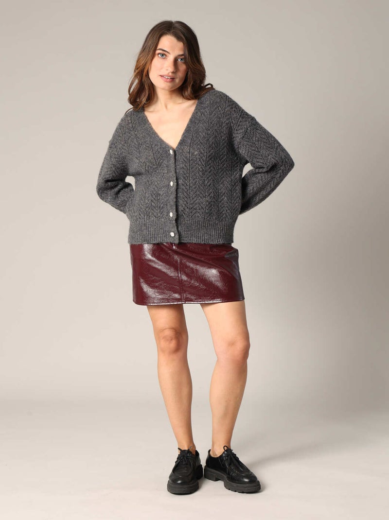 Pull en maille ajourée avec boutons 
 'Deeluxe' Gris foncé - Kiabi