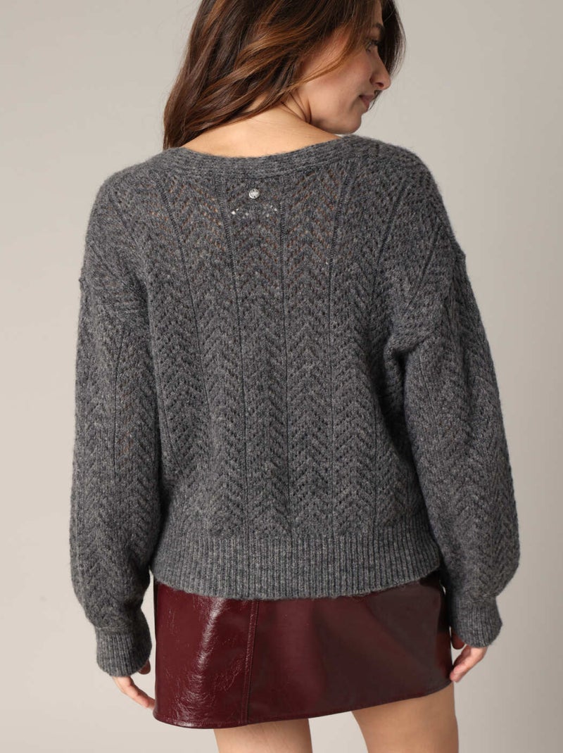 Pull en maille ajourée avec boutons 
 'Deeluxe' Gris foncé - Kiabi