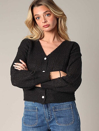 Pull en maille ajourée avec boutons 'Deeluxe'