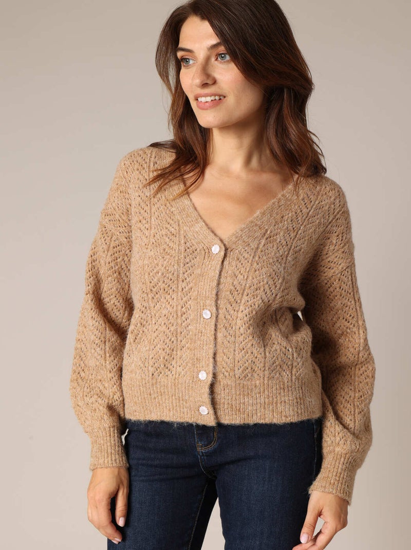 Pull en maille ajourée avec boutons nacrés
 'Deeluxe' Marron cappuccino - Kiabi