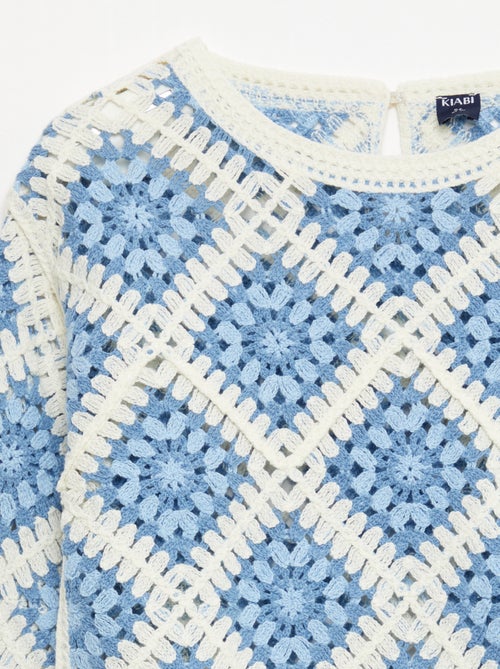 Pull en maille ajourée avec broderies fleurs - Kiabi