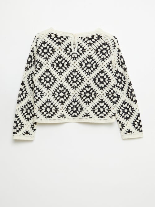 Pull en maille ajourée avec broderies fleurs - Kiabi