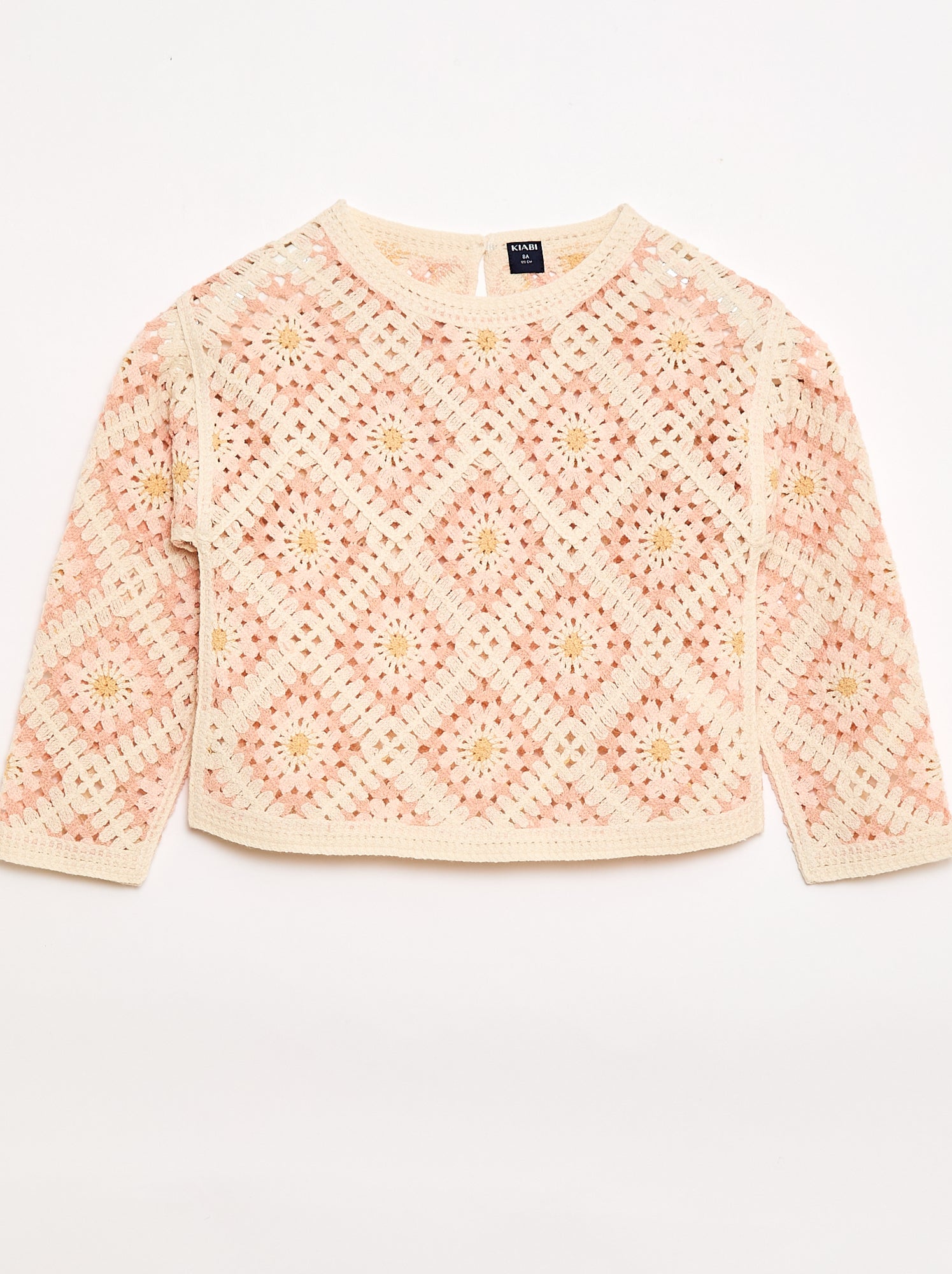 Pull en maille ajourée avec broderies fleurs