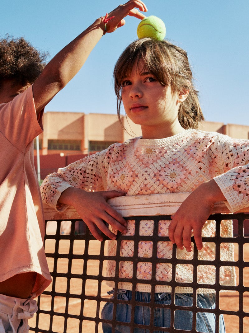 Pull en maille ajourée avec broderies fleurs Rose - Kiabi