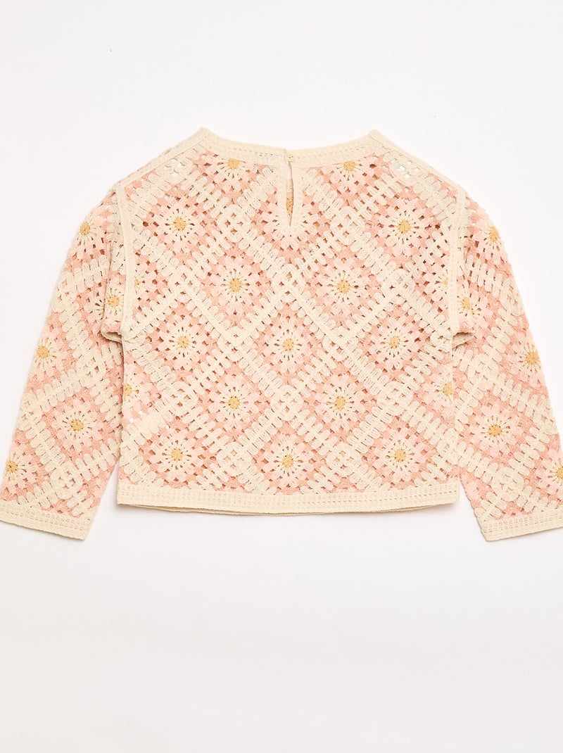 Pull en maille ajourée avec broderies fleurs Rose - Kiabi