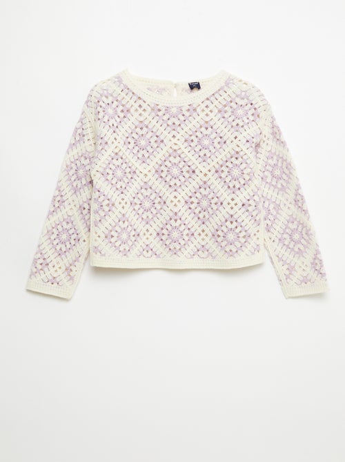 Pull en maille ajourée avec broderies fleurs - Kiabi