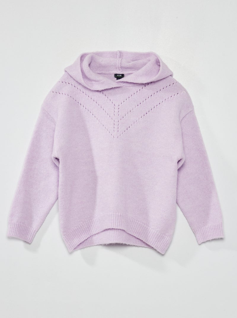 Pull en maille ajourée avec capuche mauve lilas - Kiabi