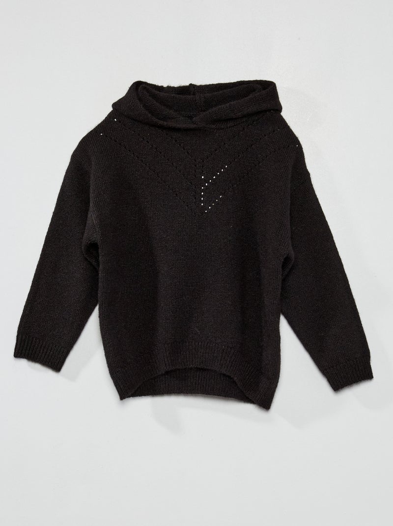 Pull en maille ajourée avec capuche noir - Kiabi