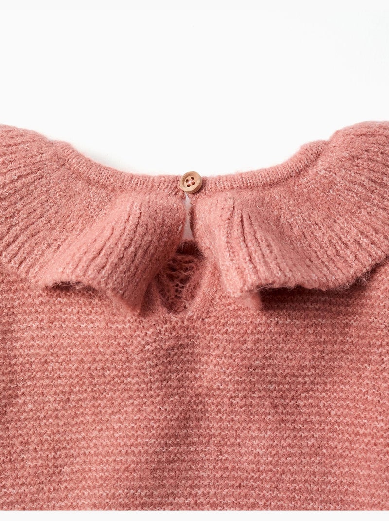 Pull en maille ajourée avec col à volants Rose - Kiabi