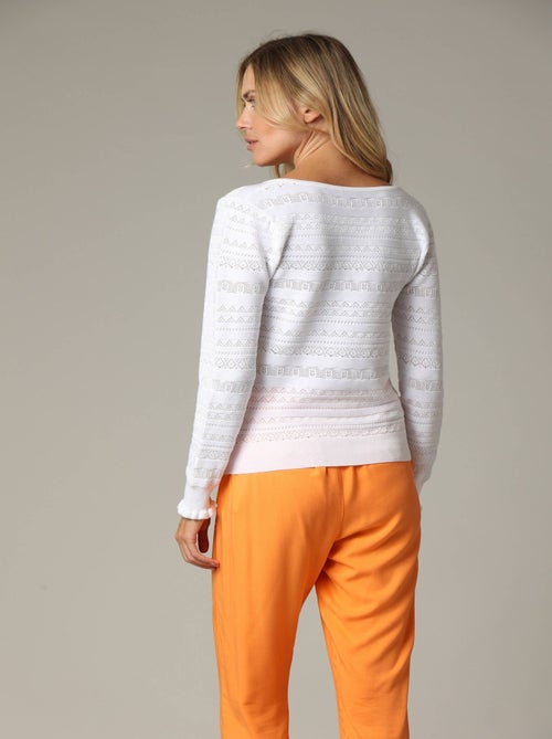 Pull en maille ajourée avec col V et détail ondulé sur les manches 'Deeluxe' - Kiabi