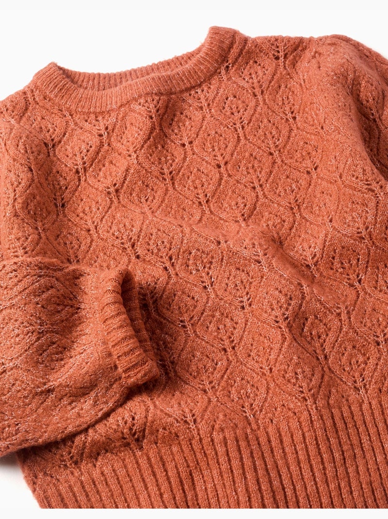 Pull en maille ajourée avec manches bouffantes Marron - Kiabi