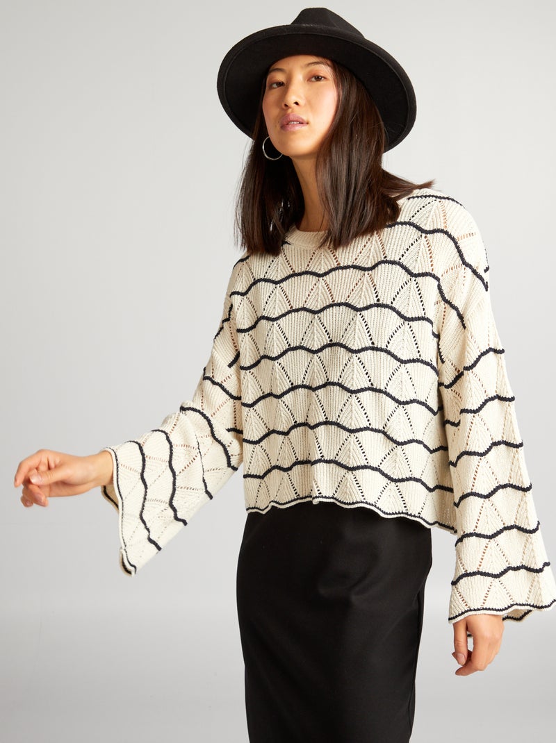 Pull en maille ajourée Beige - Kiabi