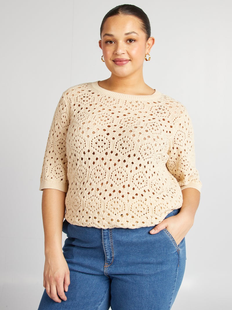 Pull en maille ajourée BEIGE - Kiabi