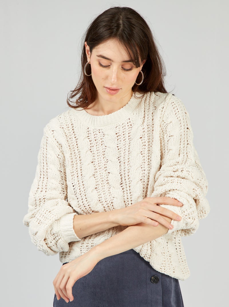 Pull en maille ajourée Blanc - Kiabi