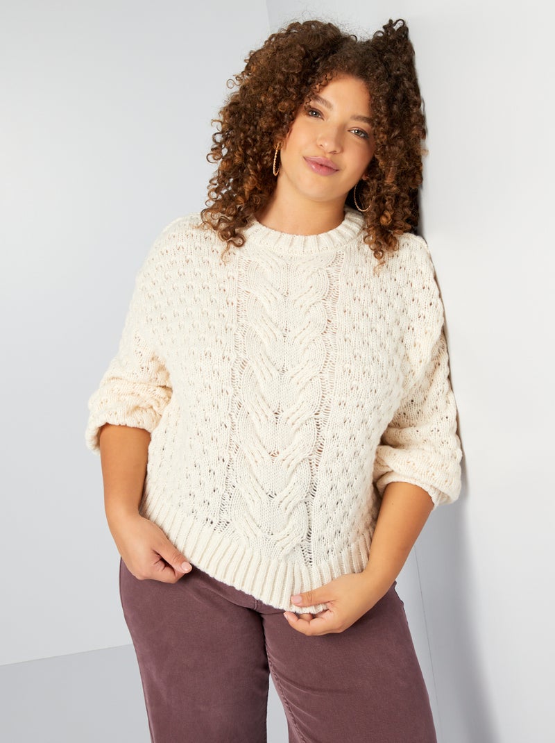Pull en maille ajourée Blanc - Kiabi