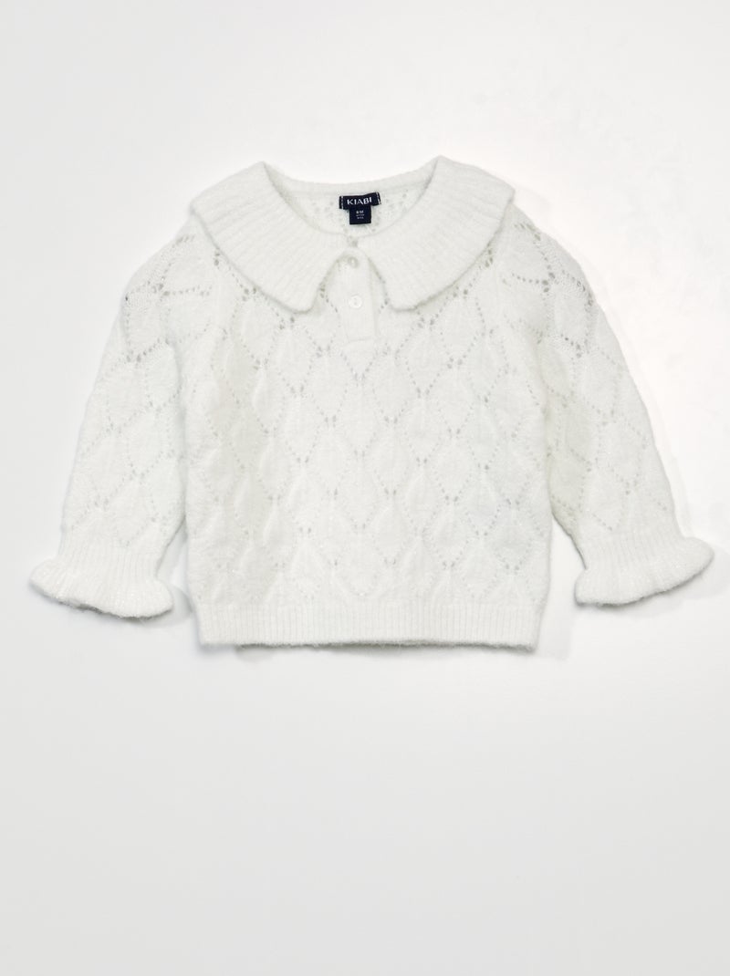 Pull en maille ajourée blanc - Kiabi