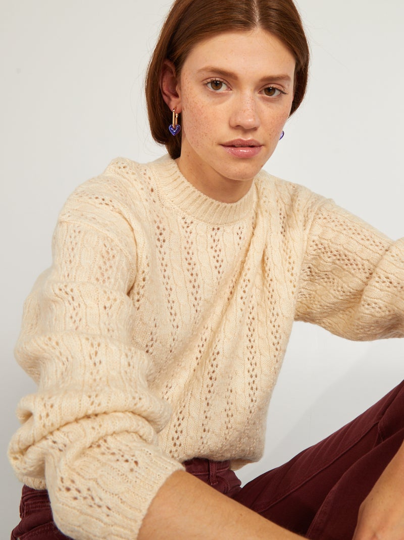 Pull en maille ajourée Blanc - Kiabi