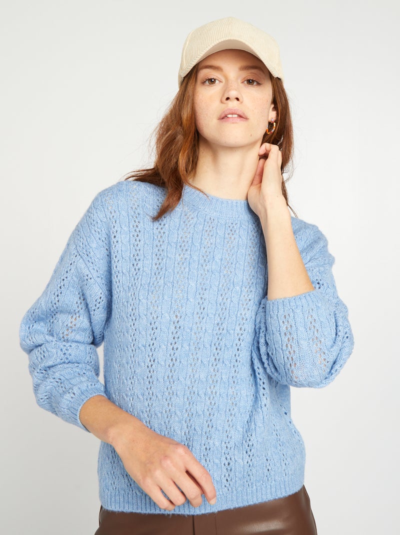 Pull en maille ajourée Bleu - Kiabi