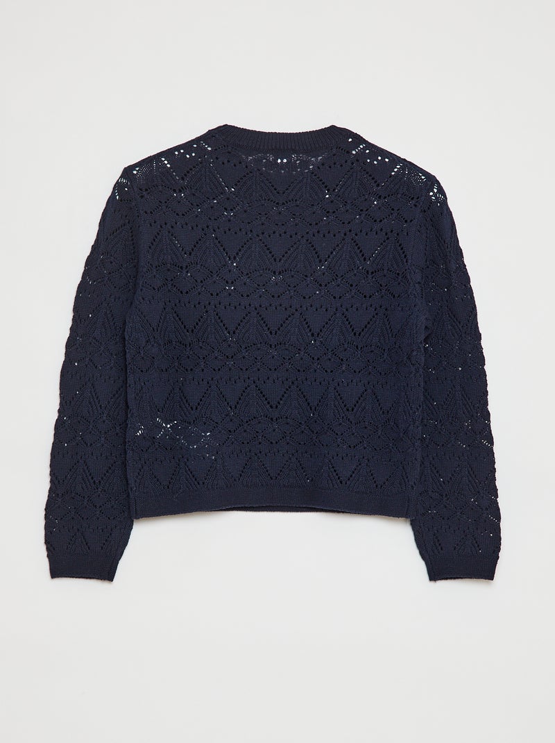 Pull Maille Ajourée Bleu Marine BOSSINI Taille S - Manches évasées - Occasion Très Bon état