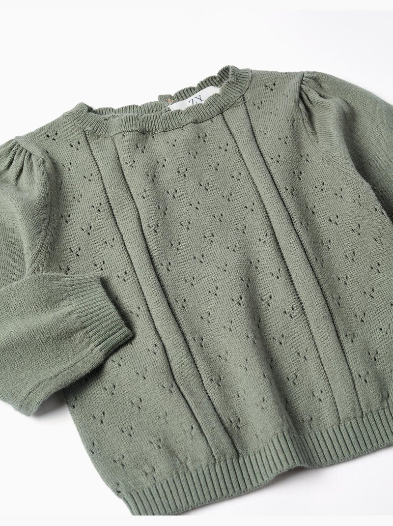 Pull en maille ajourée de coton B&S Vert clair - Kiabi