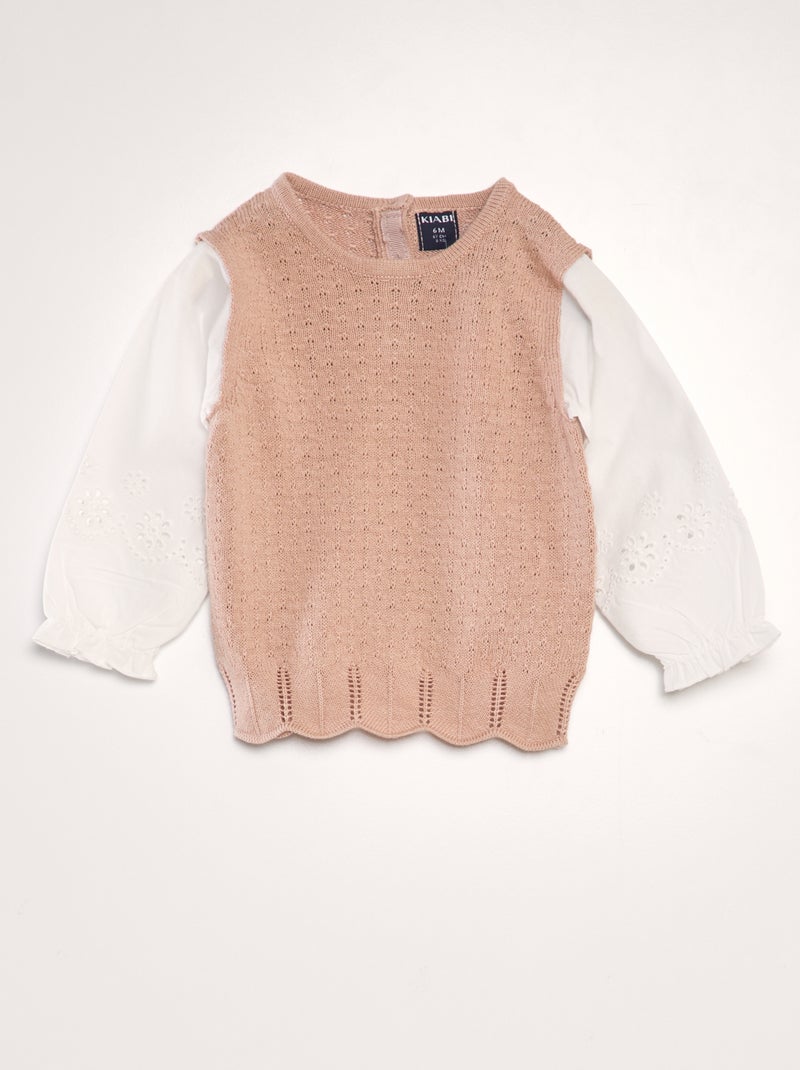 Pull en maille ajourée  effet 2 en 1 ROSE - Kiabi