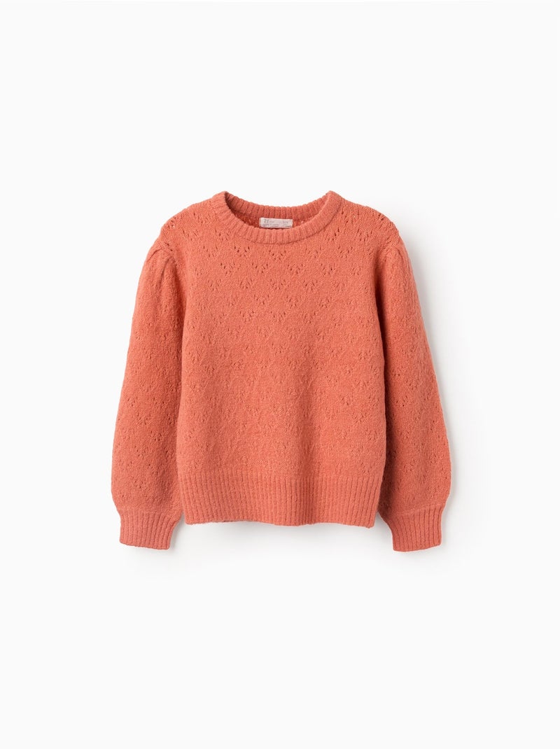 Pull en Maille Ajourée et Épaules Tombantes Orange - Kiabi