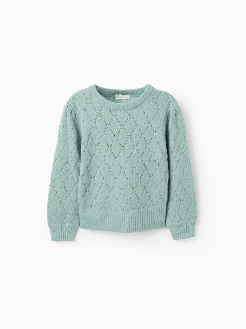 Pull en Maille Ajourée et Épaules Tombantes Vert clair - Kiabi