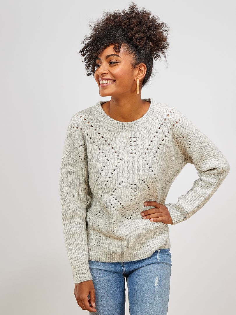 Pull Roxy Femme Maille Ajourée Gris - Taille M (36/38) - Petites Manches - Occasion Très Bon état